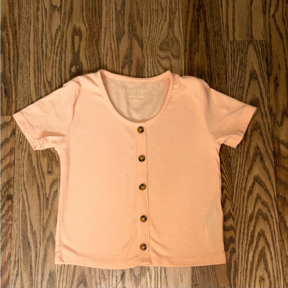 Primark Girls Peach Ribbed Button-Front Top - Size 8-9Y